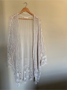 FESTI Boho Crochet Lace Kimono Cardigan Ivory 1/2